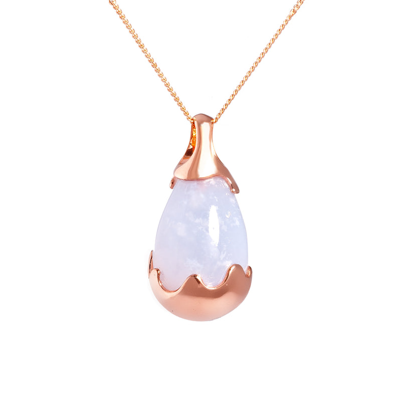 Rose Gold Chalcedony Stone Drop Necklace