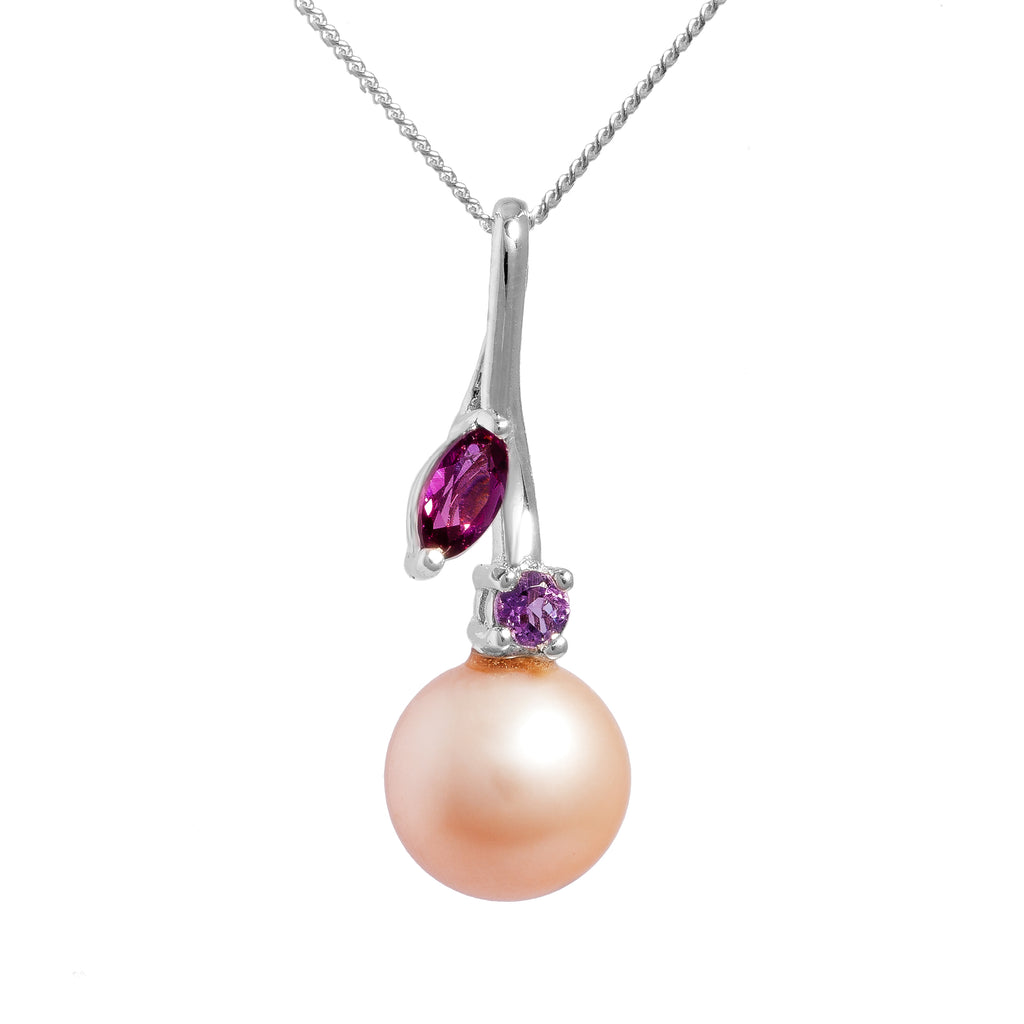 Precious stones loop pendant with Pearl