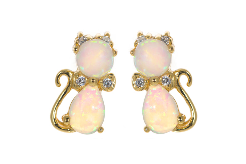 Opal cat earrings