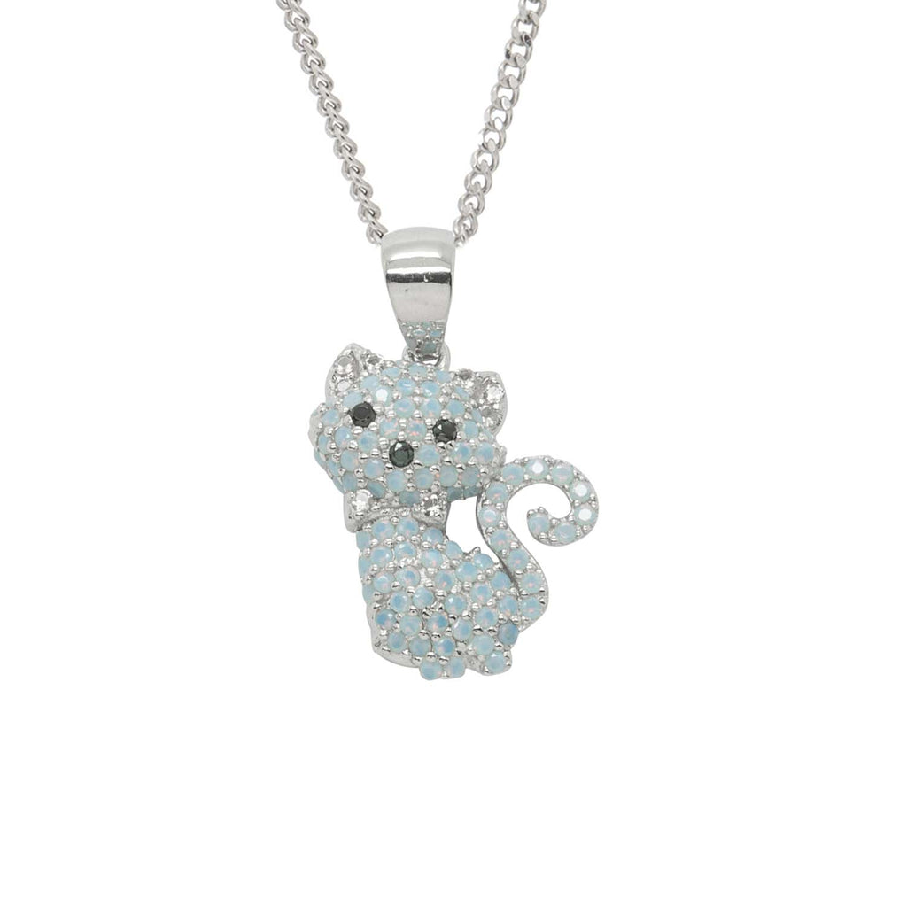Feline Blue Stone Cat Sterling Silver Necklace