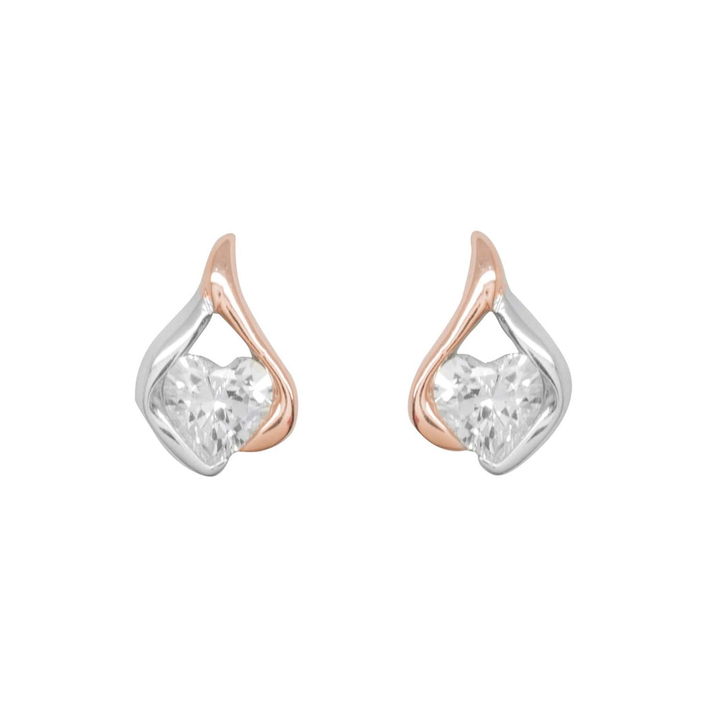 Two tone heart drop earrings