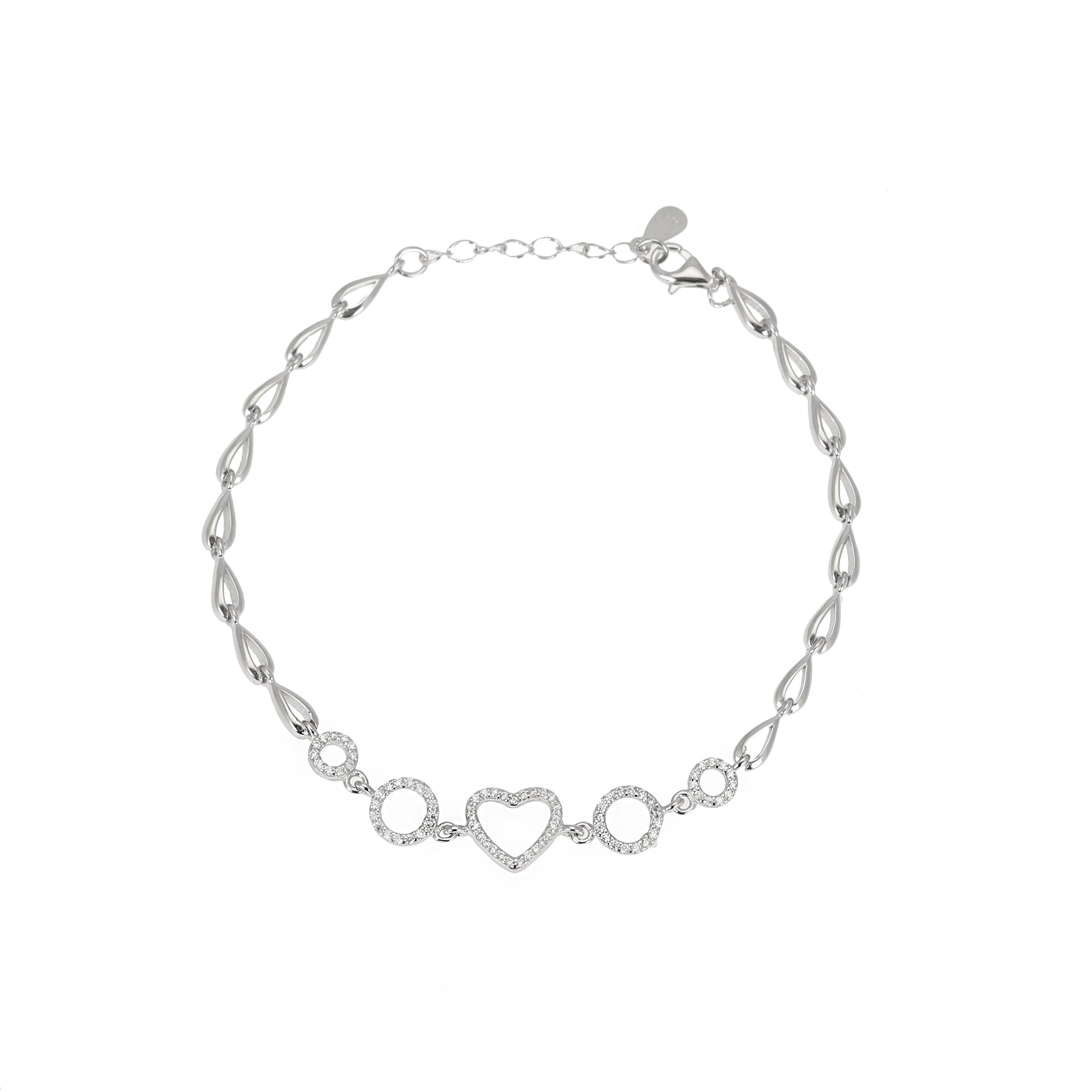Circle and Heart Sterling Silver Bracelet