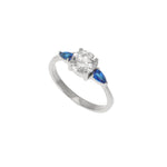 Silver Blue and White CZ Round Shoulder Ring