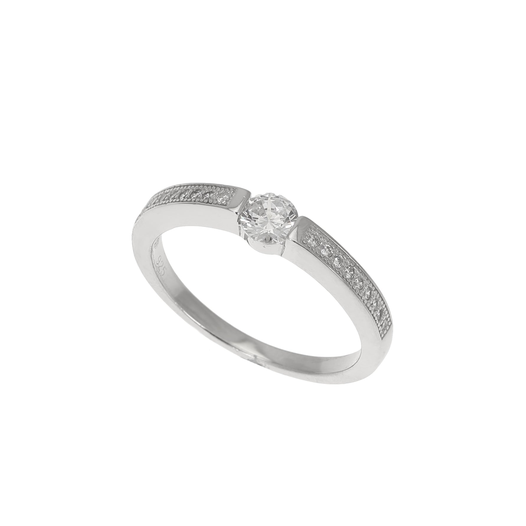 Silver CZ Tension Set Solitaire Ring