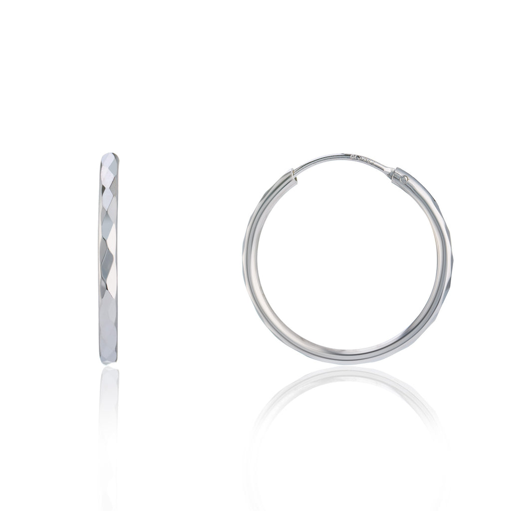 Polished style silver full hoop earring 20mm diamond pattern