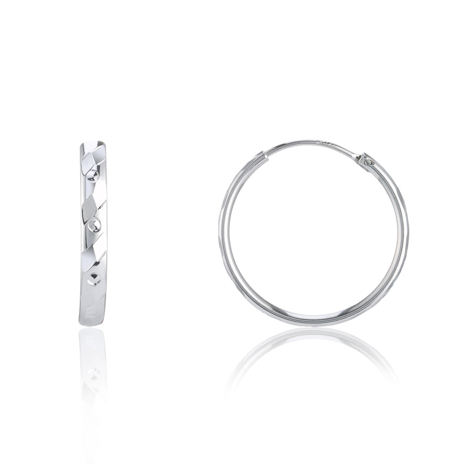 Polished style silver full hoop earring 20mm illusion stone set