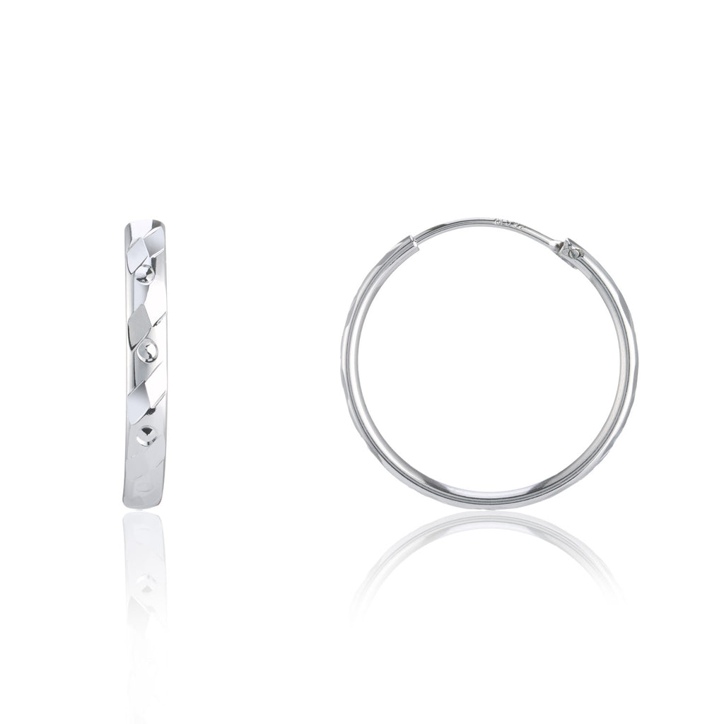Polished style silver full hoop earring 20mm illusion stone set