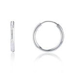 Polished style silver full hoop earring 15mm rectangular pattern